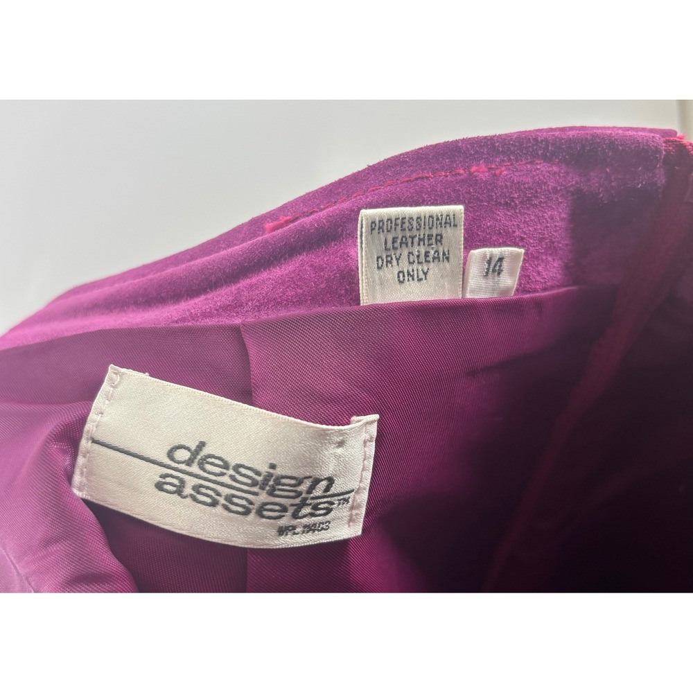 Design Assets Vintage Magenta Purple Suede Leather Pencil Skirt Western Yoke 14 - Picture 3 of 3